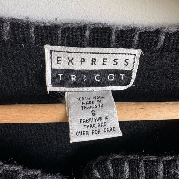 Vintage Express Tricot 100% Wool Black Cardigan Sweater  SMALL - Picture 6 of 7